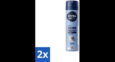 2 x Nivea - Men - Deodorant - Spray - Silver Protect Polar Blue - 150 ml - 72 Uur Bescherming - Zilverionen - Anti-transpirant - Deodorant Spray - Zweetgeur