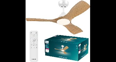 Philips Olas Ventilator met LED lamp - Diameter: 106cm - Instelbaar wit licht van 3000K tot 6500K - Dimbaar tot 5% - Inclusief afstandsbediening - 2650 Lumen - Wit/Hout