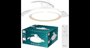 Philips Bliss Plafondventilator met ingebouwde LED-lamp - 3 Intrekbare bladen, diameter: 106cm - 4500 Lumen - Instelbaar wit licht van 2700K tot 6500K - Dimbaar tot 5% - Afstandsbediening - Wit met goud