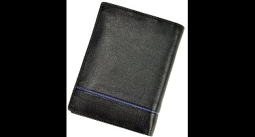 Pierre Cardin Luxe Heren Portefeuille - Echt Leer - RFID Anti-skim - Verticaal Model - Zwart met Blauw Stiksel