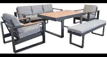 Mattheo Loungeset - Tuinset - 5 Delig - 8 Zitplaatsen - Aluminium - Antraciet
