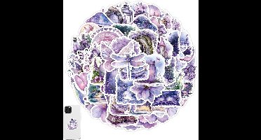 Allecto - Vinylstickers - Waterbestendig - Paars - Bloemmotief - Geschikt voor verschillende apparaten - Paars - Set van 50 waterbestendige bloemen en vlinders stickers - Decoratieve stickers voor waterflessen, laptops en meer