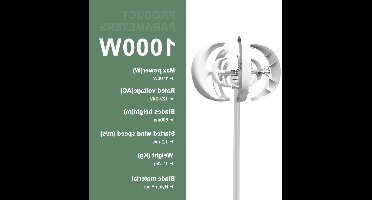 Windmolen – Windturbine – Verticale Windmolen – Windenergie Generator – 1000W Vermogen – Stil Geluid, MPPT-Controller Inclusief
