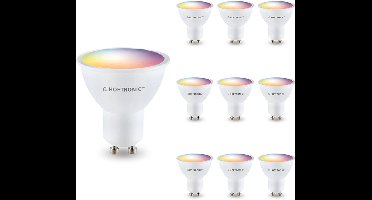 Set van 10 Smart GU10 spots - 120° - 5,5 Watt 400 lumen - RGBWW - Wifi & Bluetooth - Bestuurbaar via app - Google Home, Amazon Alexa en Siri - Smart Lampen