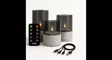 FlinQ Luxe Oplaadbare LED Kaarsen - Inclusief Afstandsbediening met Timer en Dimfunctie - Nep Kaarsen met Flikkerende Vlam - Dinerkaarsen Oplaadbaar - 3 stuks - Stone Look