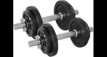 Tunturi Dumbells Gietijzer totaal 20kg - Halterset met schroefsluiting - Dumbbell set - 2 halterstangen - 30mm - incl. gratis fitness app