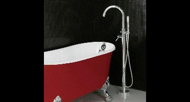 Badkraan – Vrijstaande Badkraan – Badmengkraan – Douchekraan – Badkuipkraan – Chroomgekleurd Messing – Vloerbevestiging – Met Handdouche – Instelbare Hoogte 118 cm