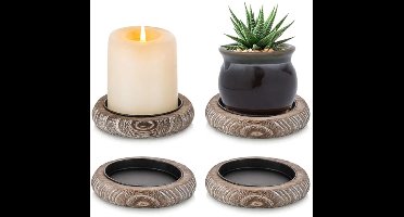 Inweder Houten Kaarsenhouders voor Pijlerkaarsen: Set van 4 ‎Wit Gewassen Kaarsenhouder Pijler Kleine Rustieke Vintage Kaarsenhouder Houten Kaarsenhouder voor Bruiloft Kerst Binnendecoratie