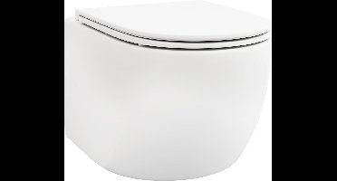 COSTWAY Wandtoilet, spoelrandloos, keramisch wandtoilet met toiletbril, dubbel spoelsysteem, softclosemechanisme en montagemateriaal, hangend toilet, glanzend wit, 52,5 x 36 x 36 cm