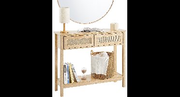 Sidetable – Wandtafel – Consoletafel – Haltafel – Bijzettafel – Natuurlijk Rattan – 2 Lades – Stevige MDF Constructie