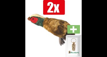Happy Pet Migrator Pluche Fazant - Hondenspeelgoed - Large 38 cm - 2 Stuks - Inclusief PetsHome Goudkleurige Adreskoker