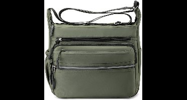 JeiibrZui Shoulder Bag - Waterproof Nylon Shoulder Bag - Waterdichte Multi Tassen Voor Onderweg Met Ruime Opbergruimte Voor iPad En Flesje - 1 - Voor Dagelijks Gebruik + Legergroen