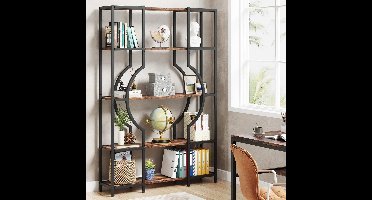 SureDeal® - Industriële Boekenkast - Hout & Metaal - 80x30x180 cm - Zwart - 5-Laags Boekenrek voor Woonkamer & Kantoor