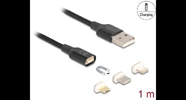 Delock Magnetic USB Charging Cable Set for 8 Pin Lightning™ / Micro USB / USB Type-C™ black 1 m