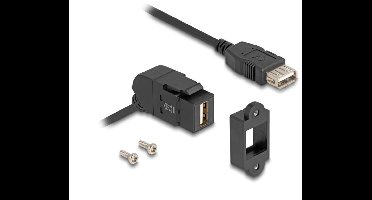 USB-A haaks (45°) Keystone module - USB-A (v) | met inbouwframe | USB2.0 | zwart | 0,30 meter