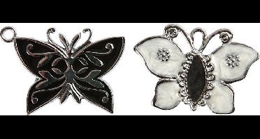 Creotime Vlinderbedels 20 X 26 Mm 4 Stuks Zwart/wit