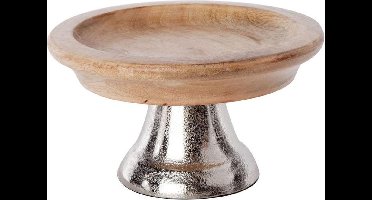 Cosy @ Home cake plateau hout met voet in aluminium D20XH10CM