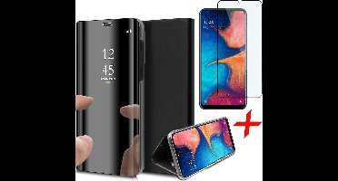 Samsung Galaxy A30 Hoesje + Screenprotector Full-Screen - Spiegel Kunstlederen Book Case - iCall - Zwart