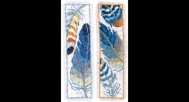 Vervaco - Bladwijzer kit - Blauwe pluimpjes set van 2 - PN-0170379 - Borduren - Borduurpakket - Borduurpakket volwassenen - Borduurpakket kind