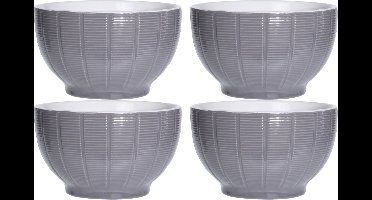 Excellent Houseware Soepkommen/serveer schaaltjes - 4x - Venice- keramiek - D14 x H8 cm - steengrijs