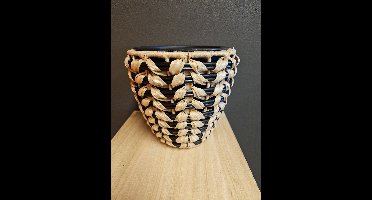 MICA DECORATIONS BLOEM POT ZWART-BEIGE - H24XD18CM