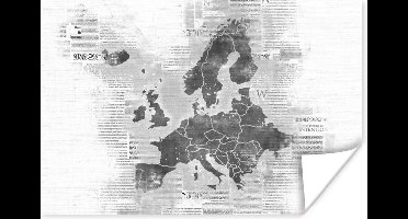Poster Kaart van Europa op krantenpapier - zwart wit - 30x20 cm