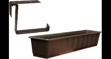 Kunststof plantenbak bruin rechthoekig 80 cm met 2 verstelbare railing beugels