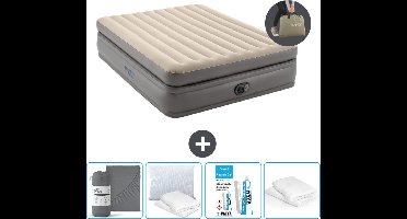 Intex Luchtbed - 2-Persoons - 152 x 203 x 51 cm - Grijs - Inclusief pomp - Hoeslaken - Kussen - Reparatieset en Kussenbeschermer