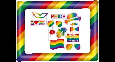 Foto prop set met frame - regenboog multi kleuren - gay pride regenboog thema - 13-delig - photo booth accessoires