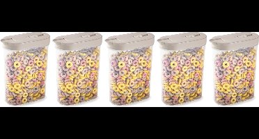 Plasticforte Voedselcontainer strooibus - 5x - beige - inhoud 1 liter - kunststof - 15 x 7 x 19 cm