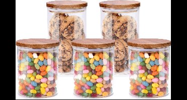 Alpina Voorraadpot/bewaarpot Foodking - 5-delige set - borosilicaat glas - 950/600 ml - glas/hout