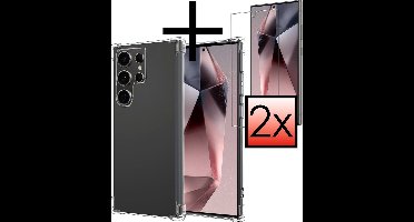 Hoesje - Met Screenprotector - 2 Stuks - Geschikt voor Samsung Galaxy S24 Ultra - Sterk & Shockproof - Siliconen Case - Back Cover - Telefoon Hoes - Shock Proof - Transparant