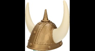 Atosa Carnaval verkleed Viking helm - brons/wit - met hoorns - plastic - heren - krijgers en ridders