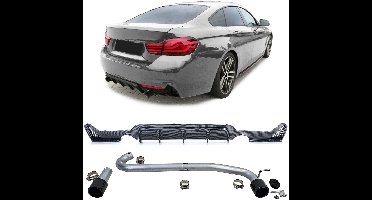 Sport Achterbumper Diffuser Carbon Look + Sport Uitlaat Zwart Sierstuk L + R Set M435 M440 Look Geschikt voor BMW 4 Serie F32 F33 F36 (425d, 428i, 430i)