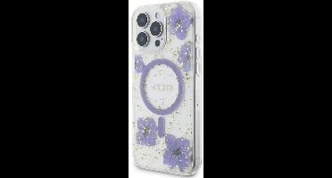 Guess - Backcover iPhone 16 Pro - Magsafe - Resin Flowers Design - Paars