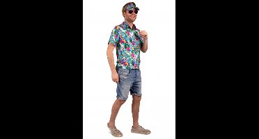 Hawaii blouse met Zonneklep Blauw - Maat 48/50