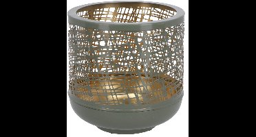 Windlicht decoratie groen goud metaal 19x19x19cm sfeervol tuinlicht.