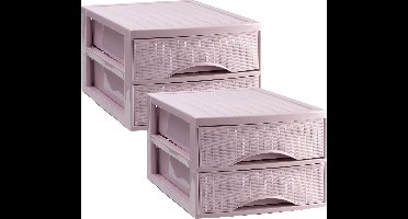 Plasticforte Ladekastje bureau organizer SORTED - 2x - 2 lades - roze - L26 x B35 x H19 cm - kunststof - organiseren