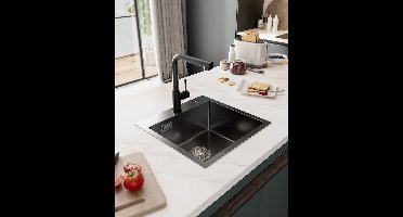 SOFETIY MAX spoelbakken 45 x 45 cm - Vierkante RVS Geborstelde Wasbak - 1 Bak Keukenwasbak voor Inbouw - of Bovenmontage