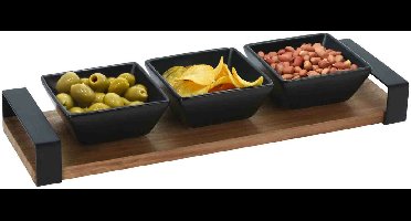 Excellent Houseware - Keramische Snackkommen - Zwart - 32 cm - 4-delig