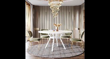 Ronde Eettafel – Ronde Tafel – Eettafel 6 Personen – Scandinavische Eettafel – Landelijke Tafel – MDF Blad – Metalen Onderstel