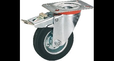 Dörner + Helmer massief rubberen zwenkwiel met volledige vergrendeling, 80 mm x 25 mm, draagvermogen 50 kg, plaat 100 mm x 85 mm, met rem