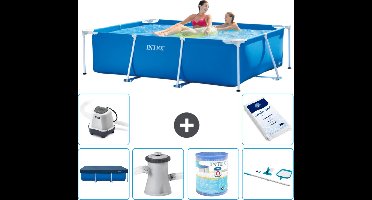 Intex Rechthoekig Frame Zwembad - 220 x 150 x 60 cm - Blauw - Inclusief Afdekzeil - Zwembadfilterpomp - Filter - Schoonmaakset - Zoutwatersysteem - Zwembadzout