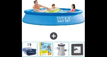 Intex Rond Opblaasbaar Easy Set Zwembad - 305 x 61 cm - Blauw - Inclusief Solarzeil - Onderhoudspakket - Zwembadfilterpomp - Vloertegels