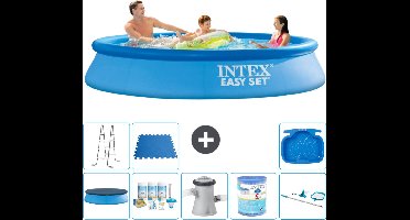 Intex Rond Opblaasbaar Easy Set Zwembad - 305 x 61 cm - Blauw - Inclusief Afdekzeil - Onderhoudspakket - Zwembadfilterpomp - Filter - Schoonmaakset - Ladder - Voetenbad - Vloertegels