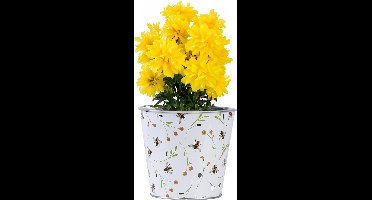 Esschert Design Emmer/plantenpot/bloempot Happy Bee - zink - print - L15 x D16 X H14 cm