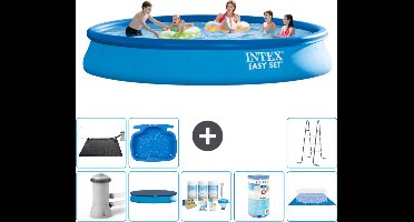 Intex Rond Opblaasbaar Easy Set Zwembad - 457 x 84 cm - Blauw - Inclusief Pomp Afdekzeil - Onderhoudspakket - Filter - Grondzeil - Solar Mat - Ladder - Voetenbad