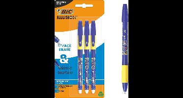 BIC Illusion Uitwisbare Balpen - Blauwe pennen - Medium Punt 0,7 mm - 3 Stuks
