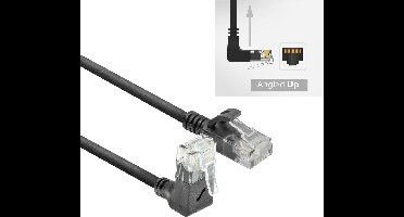 ACT Zwarte 1 meter U/UTP CAT6A LSZH slimline patchkabel met RJ45 connectoren, recht naar 90° haaks boven DC4901