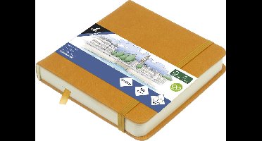 Kangaro schetsboek - 12x12cm - okergeel - PU hardcover - met elastiek en lint - K-861201